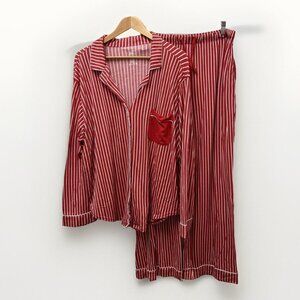 WoolX Womens Pajamas Set 1X Red White Striped Merino Wool Holiday Lightweight